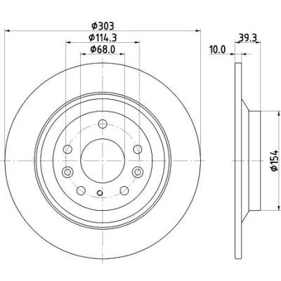 Abbildung von HELLA 8DD 355 133 481 Bremsscheibe 303 10 05/08 114,3 voll beschichtet ohne Radlager, Radbefestigungsbolzen, Radnabe MAZDA: CX 30
