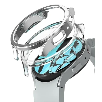 Abbildung von Ringke Slim Case [2 Stück] Kompatibel mit Samsung Galaxy Watch 6 44mm Hart PC Schutzhülle Clear &amp; Chrome