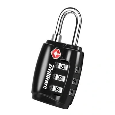 Abbildung von Brillirare TSA Genehmigte Vorhängeschloss, Zinklegierung Reise Kombinations Kofferschloss, 3 Stellig Gepäckschlösser Sicherheitsschloss Metall für Koffer, Rucksäcke, Turnschrank, Zaun, Tor Schwarz