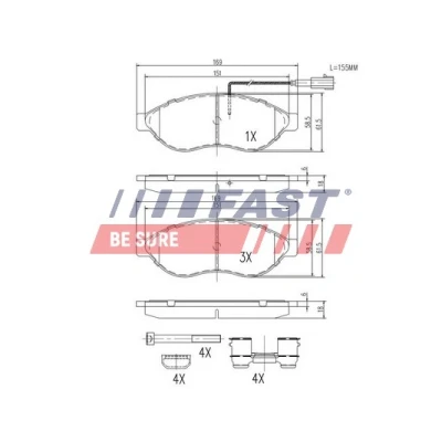 Abbildung von FAST FT29130 Bremsbelagsatz Vorderachse mit integriertem Verschleißsensor FIAT: Ducato III Kastenwagen, Bus