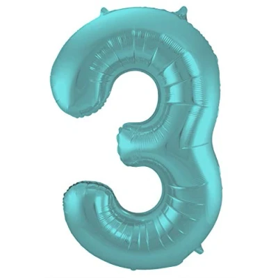 Abbildung von Folienballon Zahl 3 Matt Aqua Metallic 86 cm