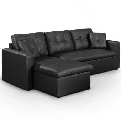 Abbildung von Toledo Ausziehbares Ecksofa mit Kunstlederbezug Schwarz Menzzo