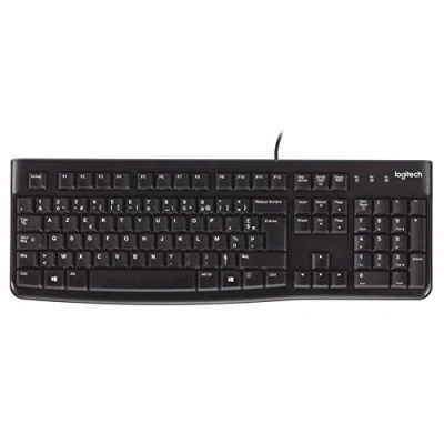 Abbildung von Logitech K120 Kabelgebundene Business Tastatur für Windows und Linux, USB Anschluss, Leises Tippen, Robust, Spritzwassergeschützt, Tastaturaufsteller, Belgisches AZERTY Layout Schwarz
