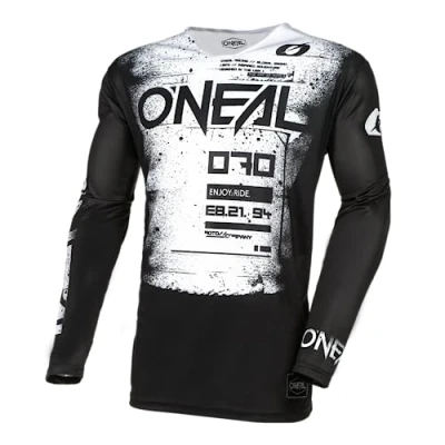 Abbildung von O&#039;NEAL Motocross Shirt Langarm MX MTB Mountainbike Leichtes Material, ergonomischer Slim Fit Schnitt für perfekte Passform Mayhem Jersey Scarz V.24 Erwachsene Schwarz Weiß Größe S
