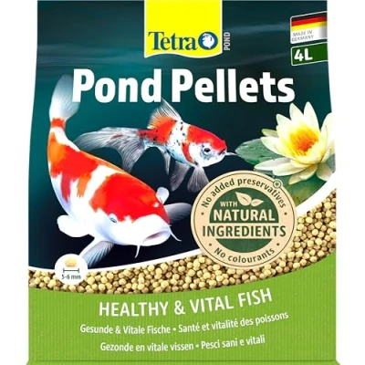 Abbildung von Tetra Pond Pellets Fischfutter für alle Teichfische, unterstützt gesunde Fische und klares Wasser im Teich, 4 L Beutel
