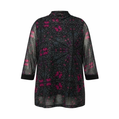 Abbildung von Ulla Popken Stehkragen 3/4ARM Bluse, Damen, Größe: 42/44, Schwarz