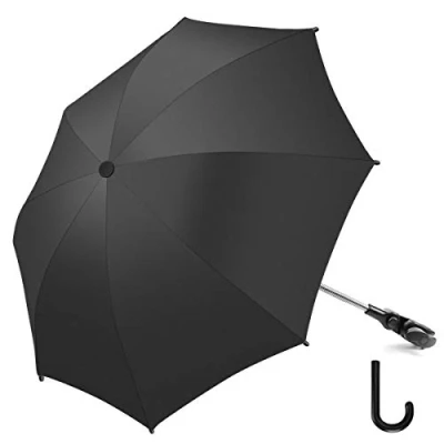 Abbildung von RIOGOO Kinderwagen Regenschirm Universal Sonnenschirm 50+ UV Baby und Kleinkind Sonnenschutzschirm mit Regenschirmgriff für Kinderwagen, Buggy Schwarz