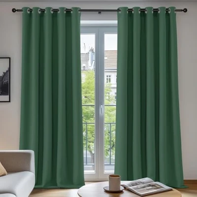 Abbildung von Deconovo Verdunkelungsvorhang Ösen Gardinen Schlafzimmer Ösenvorhang Blickdicht, 229x229 cm(HöhexBreite), Waldgrün, 2er Set