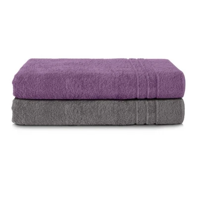 Abbildung von Komfortec 2er Saunatuch Set 70x200 cm aus 100% Baumwolle, XXL Saunatücher, Sauna Handtuch, Weich, Groß, Frottee, Schnelltrocknend, Anhtrazit Grau/Violett