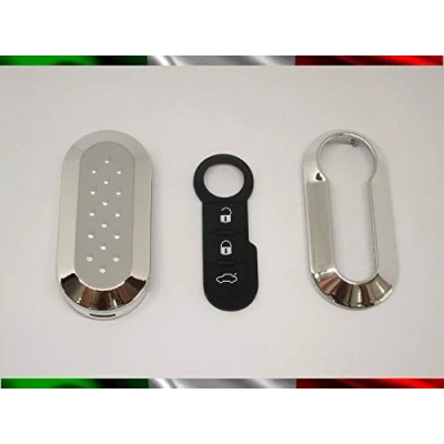 Abbildung von TOPBEST Cover Schlüssel Gehäuse + Tasten TASTINI Gummi FIAT 500 Grande Punto Evo Bravo Panda 500L Lancia Y YPSILON MUSA Delta SCOCCA Silber