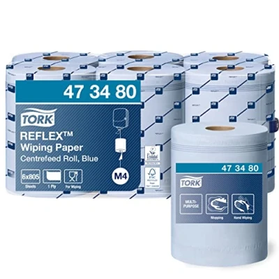 Abbildung von Tork 473480 Reflex Mehrzweck Papierwischtücher für M4 Innenabrollung System / 1 lagige Putztuchrolle in Blau Advanced Qualität 6 x 269.7 m