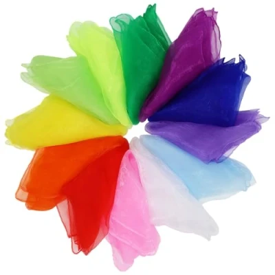 Abbildung von AUXHCYL 12 Stück Jongliertücher, Chiffontücher für Tanzen, 60 x 60cm Seidentücher Baby, Square Bunte tücher Kindergarten Kindershow &amp; Erwachsene, Jonglieren und Sensorisches
