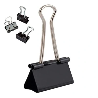 Abbildung von D.RECT Metal Foldbackklammern Verpackung 12 Stück, 41mm Schwarz Vielzweckklammern, Metall Binder Clips für: Notizen, Briefpapier Büroklammern