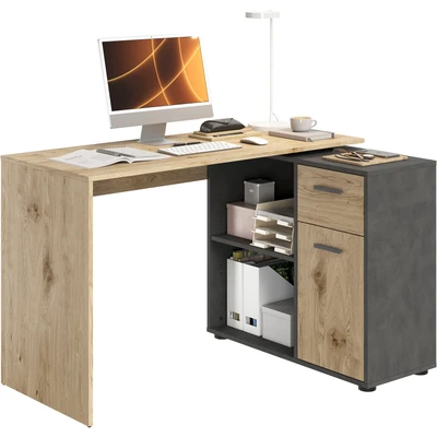 Abbildung von FMD Eckschreibtisch &quot;AUGSBURG&quot;, Schreibtisch / Sideboard mit Stauraum, drehbar, Breite 117/148 cm