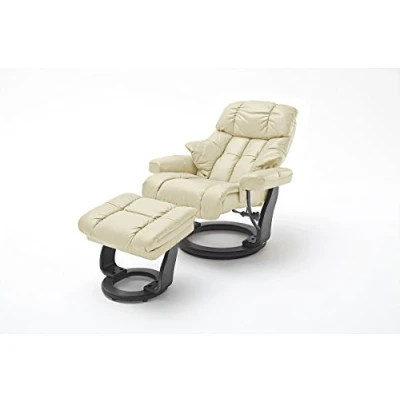 Abbildung von Robas Lund Relaxsessel Calgary XXL mit Hocker, bis 180 kg belastbar, Echtleder creme, Gestell Holz schwarz