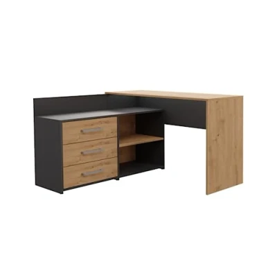 Abbildung von VBChome Schreibtisch 120 x 50 76 cm Eiche Artisan Antrazit Eckschreibtisch mit 3 Schubladen und 2 Fächer Computer Bürotisch Computertisch Arbeitstisch PC Tisch Laptoptisch