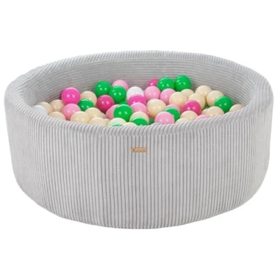 Abbildung von Bällebad Bällepool Bällebecken Spielbecken Kordsamt Bezug 300 Bälle rund ⌀90 cm (Farbe des Pools/der Bälle: grau/weiß, grün, pink, rosa, cappuccinofarben)
