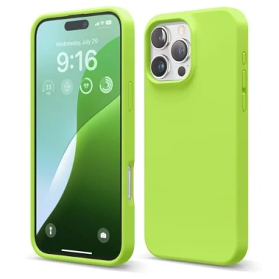 Abbildung von elago Premium Liquid Silikon Hülle Kompatibel mit iPhone 16 Pro Max Hülle, Ganzkörper Handyhülle, Stoßfest, Schlanke Kratzfester weicher Mikrofaser Innenfutter, 6.9 Zoll (Limettegelb)