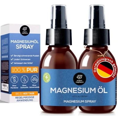 Abbildung von Ultra Pur MagnesiumÖl Spray 2x100ml 100% Natürlich Reines Zechstein Öl von Organic Magnesium Perfekt für Sport &amp; Muskel entspannung Flüssig MagnesiumChlorid Oil Konzentrat