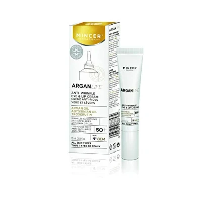 Abbildung von Mincer Pharma Argan Life 50+ Anti Falten Kapillaren Dunkle Kreise Augen und Lippencreme für Alle Hauttypen mit Arganöl, Abessinieröl Troxerutin 15 ml