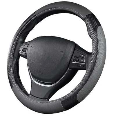 Abbildung von SFONIA Auto Lenkrad Abdeckung Lenkradschutz Lenkradhülle PU Leder Universal 37 38cm/15&quot; Rutschfest Atmungsaktiv Langlebig (Grau)