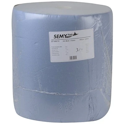 Abbildung von SemyTop Putzpapierrollen, 3 lagig, blau, circa 38 cm, 1000 Blatt, 1er Pack (1 x 1 Stück), ST 88074