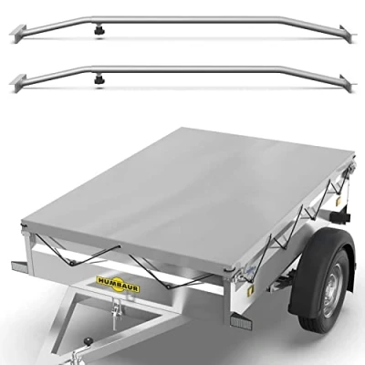 Abbildung von Tarpofix® Anhänger Plane 211x116 cm + 2x Planenbügel Anhängerplane Flachplane aus PVC PLANENMATERIAL Verstärkte Humbaur für 750kg PKW Hänger Abdeckplane Flachplanenbügel Grau