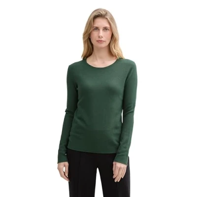 Abbildung von TOM TAILOR Damen Strickpullover mit Rundhals, 30024 Explorer Green, XL