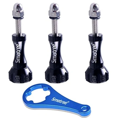 Abbildung von Smatree® Aluminiumschrauben, lang, 3 Stück (schwarz) und Schlüssel (blau) für GoPro Session, Hero 11/10/9/8/7/6/5/4/3/2/1 Schwarz