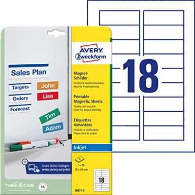 Abbildung von AVERY J8871 5 Box Etiketten, Magnetisch, 78 x 28, weiß