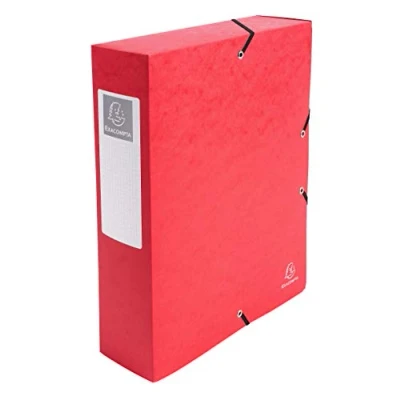 Abbildung von Exacompta 50835E 1 Abheftbox mit Gummibändern Exabox aus Glanzkarton 600g/m2 Rücken 8 cm Maße 25 x 33 für A4 Dokumente Farbe Rot wird montiert geliefert