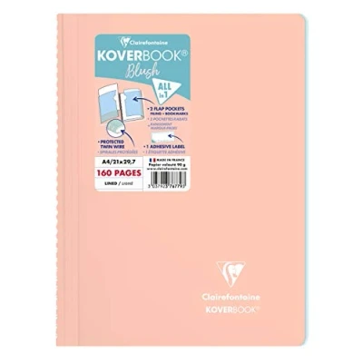 Abbildung von Clairefontaine 376779C Spiralblock Koverbook Blush, DIN A4, 21 x 29,7cm, 80 Blatt, liniert, 1 Stück, Korallenrot / Eisblau