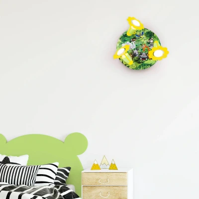 Abbildung von Elobra Kinderzimmerlampe Tiere &quot;Rondell Wildnis&quot;, Süße Deckenlampe für das Kinderzimmer, Lampe Dschungel, Mädchen &amp; Jungs, aus Echtholz, , Grün, 29 x 19 cm
