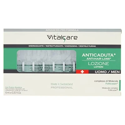 Abbildung von Vitalcare Swiss Anti Fall Behandlung für Herren, energetisierend, mit Follicusan Molekül Komplex, 10 Ampullen gegen Haare und 6 ml, praktischer Dosierer