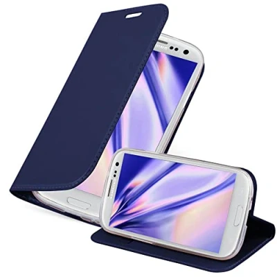 Abbildung von Cadorabo Hülle kompatibel mit Samsung Galaxy S3 Mini aus Premium Kunst Leder Flip Klappbare Stoßfeste Magnetische [Standfunktion] [Kartenfächern] Cover für Tasche in Blau