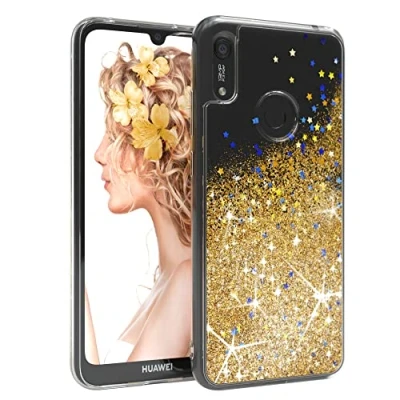 Abbildung von EAZY CASE Hülle kompatibel mit Huawei Y6s (2019) / Honor 8A Schutzhülle Flüssig Glitzer, Handyhülle, Schutzhülle, Back Cover Glitter Flüssigkeit, Silikon, Transparent/Durchsichtig, Gold