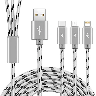 Abbildung von Multi USB Kabel, [3M] Ladekabel 3 in 1 Schnellladekabel, Mehrere Nylon Geflochten Schnell mit iP/Typ/C/Micro für iPhone 16/15/14/13/Samsung Galaxy/Huawei/LG/Pixel/PS Grau