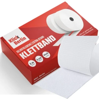 Abbildung von Klick Berlin Klettband Selbstklebend Extra Stark 3 cm x m Klett klebt auf vielen Flächen Klettverschluss 30 mm breit, Meter lang Weiß