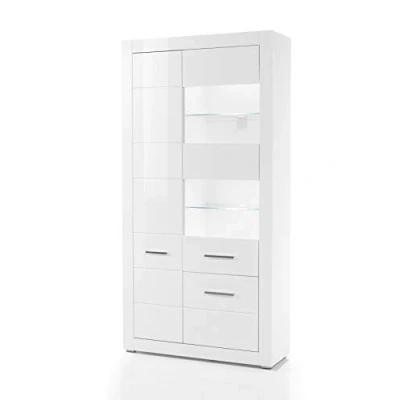 Abbildung von Newfurn Vitrine Vitrinenschrank Modern Holzvitrine II 100x198x 35 cm (BxHxT) [Hanna.Four] in Weiß/Weiß Hochglanz Wohnzimmer Schlafzimmer Esszimmer Flur Diele