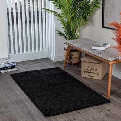 Abbildung von Surya Hochflor Teppich &quot;UNI CHIC 2305&quot;, rechteckig, Flauschig, Langflor, Wohnzimmer Flurteppich, Schwarz