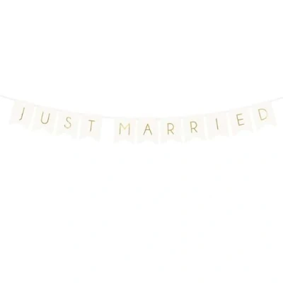 Abbildung von PartyDeco Hochzeit Banner mit Just Married Inschrift Braut Dekoration Gold Girlande und Bräutigam