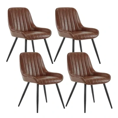 Abbildung von Lestarain Esszimmerstühle 4er Set, Retro Küchenstühle Polsterstuhl Wohnzimmerstühle Sitzfläche Aus PU Retrostuhl mit Metallbeine Besucherstuhl Stuhl für Esszimmer Wohnzimmer Küche Braun