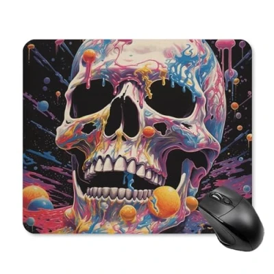 Abbildung von Quadratisches Mauspad mit Totenkopf und Eiscreme rutschfester Gummiunterseite, leicht gleitend, personalisiertes Tastatur Pad, Gaming Mauspad, Schreibtisch Schutzmatte für Laptop, Büro,