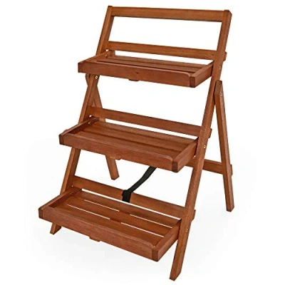 Abbildung von Casaria Pflanzentreppe, 80x59x56cm FSC® zertifiziertes Akazienholz 3stufig Blumenregal Braun