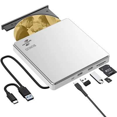 Abbildung von BUNUD Externes CD DVD Laufwerk USB 3.0 Type C LightScribe CD/DVD Brenner mit SD/TF &amp; 2 USB, Optical Laufwerke für Laptop Mac Windows 11/10 MacBook PC iMac