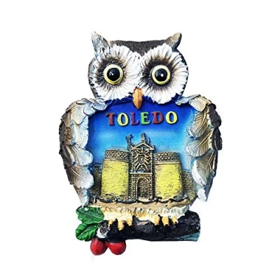 Abbildung von Toledo Spanien 3D Eulen Kühlschrankmagnet, Souvenir, Geschenk, handgefertigt, Heim und Küchendekoration, Kühlschrank Magnet Kollektion
