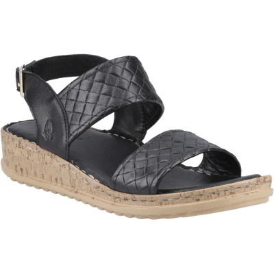 Abbildung von Hush Puppies Ebony Geflochtene Leder Damen Schwarze Sandalen