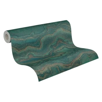 Abbildung von living walls Vliestapete &quot;Stories of Life Steintapete Malachit Dunkelgrün Gold&quot;, glänzend, Metallic Tapete für Wohnzimmer, Schlafzimmer