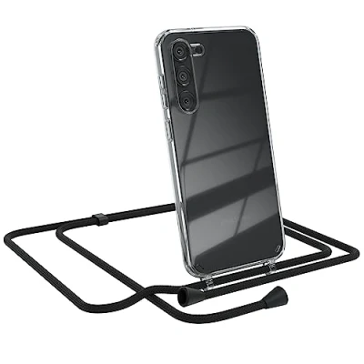 Abbildung von EAZY CASE Handykette kompatibel mit Samsung Galaxy S23 Plus Kette zum Umhängen für Hülle Band aus Silikon transparente Handyhülle als Fallschutz in Schwarz Clips