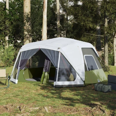 Abbildung von vidaXL Familienzelt, Campingzelt mit LED, Gruppenzelt für 10 Personen Quick Release, Outdoor Zelt Abnehmbarem Überzelt, Hellblau